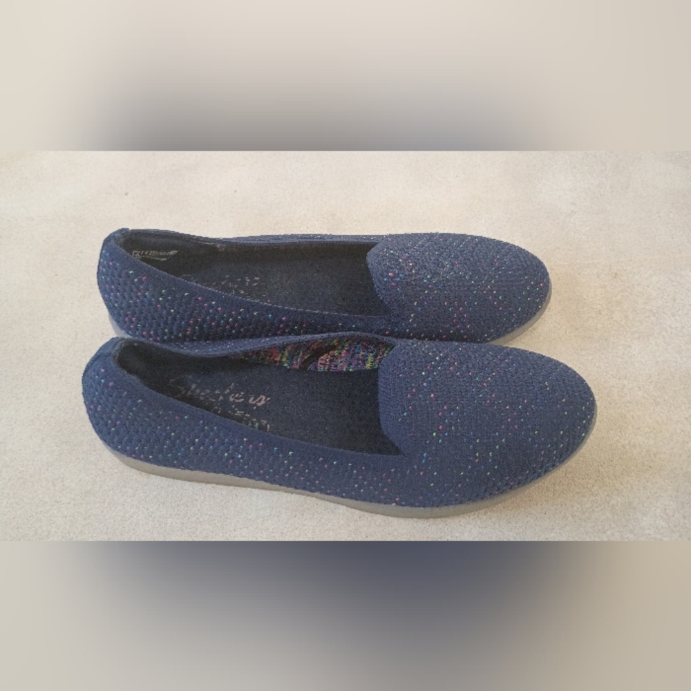 Skechers Navy Knit Slip-On Flats with Multicolor Speckle